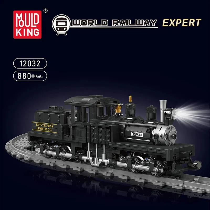 Model Kit Locomotive - Mould King Shay-Typ Dampflokomotiven-Bauset mit LED-Fernbedienung/App-Steuerung,